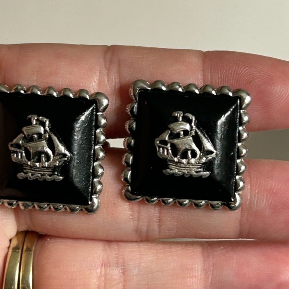 4/$50 nautical wedding Black and Silver Ship Cufflinks 🚢 - Picture 4 of 6